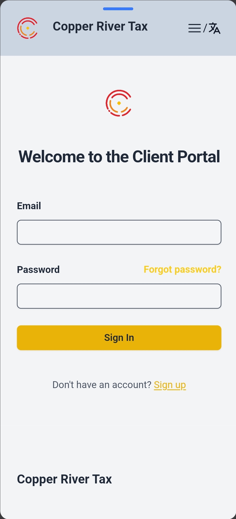 Login Page of Portal